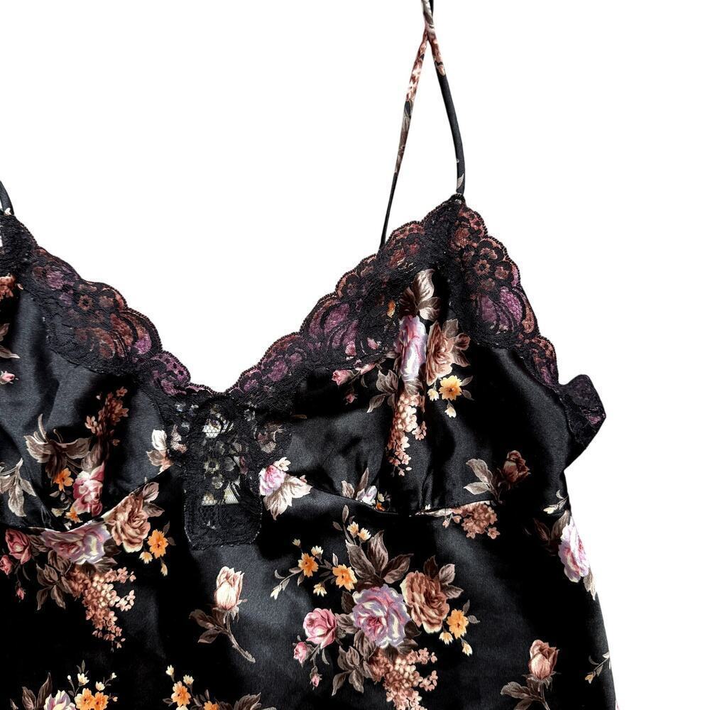 VTG 90s Dominique Simone Women's Black Floral Slip Dress Size Medium - Picture 2 of 4